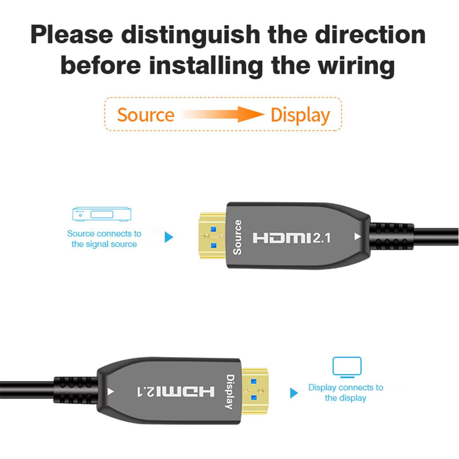 Byscoon HDMI 2.1 Glasfaserkabel in Schwarz mit 48Gbps für 8K@60Hz und 120Hz, unterstützt HDR, eARC und HDCP 2.3 für 7.1-Kanal Sound, kompatibel mit LG, Sony TV, Projektoren und PS5 - Bild 3