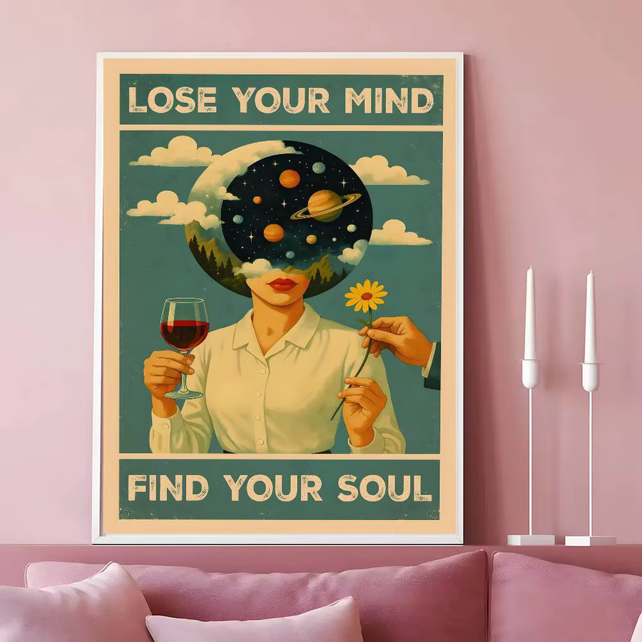 F-Flyhaw Vintage Poster Lose Your Mind Find Your Soul Selbstklebender Wandaufkleber Mehrfarbig B: 20 cm, H: 20 cm - Bild 7