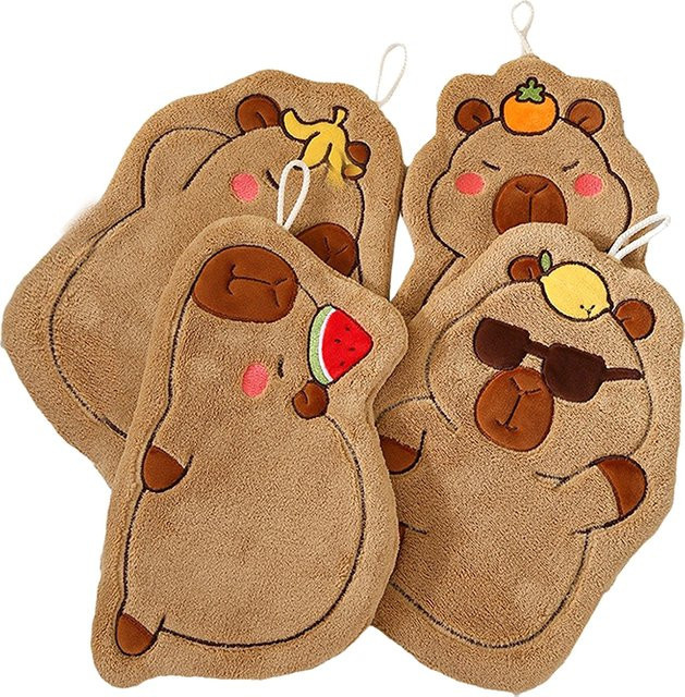 JETTING Handtuch mit Capybara Motiv aus Mikrofaser, schnelltrocknender Waschlappen für Bad und Küche in Gelb und Braun - Bild 1