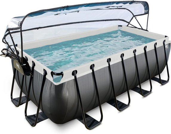 EXIT Stone Aufstellpool in Anthrazit oder Schwarz mit Sandfilterpumpe, Abdeckung und Wärmepumpe, B/T/H: 400 x 200 x 122 cm