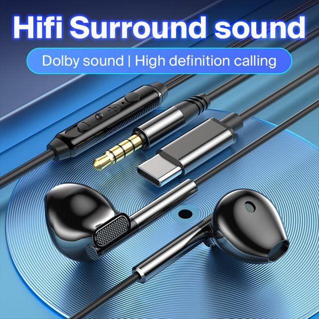 EARDECO In-Ear-Kopfhörer mit 3,5 mm Jack oder USB-C, HiFi Stereo-Ohrhörer mit Bass und Mikrofon für Sport und Alltag - Bild 1