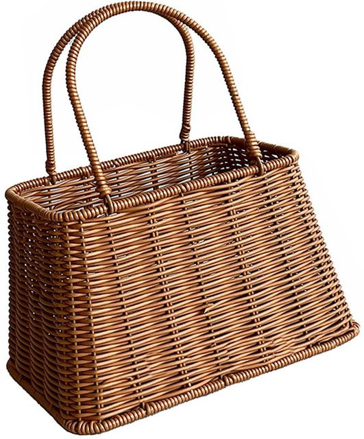 KONNWEI Picknickkorb aus Kunststoff in rustikaler Rattan-Optik mit Griff und trapezförmigem Design - Bild 1