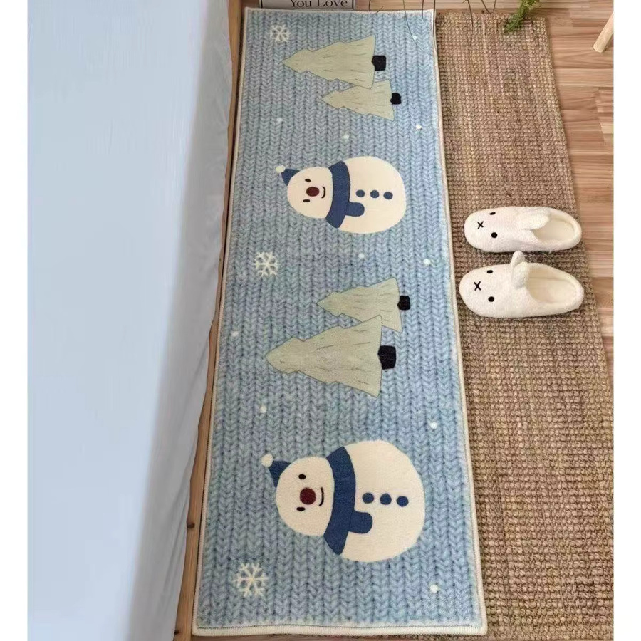 VIKAMA Schneemann-Nachttischteppich für das Schlafzimmer in Blau, maschinenwaschbar - Bild 2