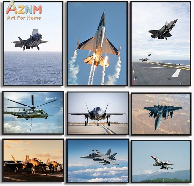 Rastar Militär-Kampfjet und Hubschrauber Leinwand-Wandkunst, ungerahmtes Luftfahrt-Poster in Multicolour für deine Dekoration - Bild 1