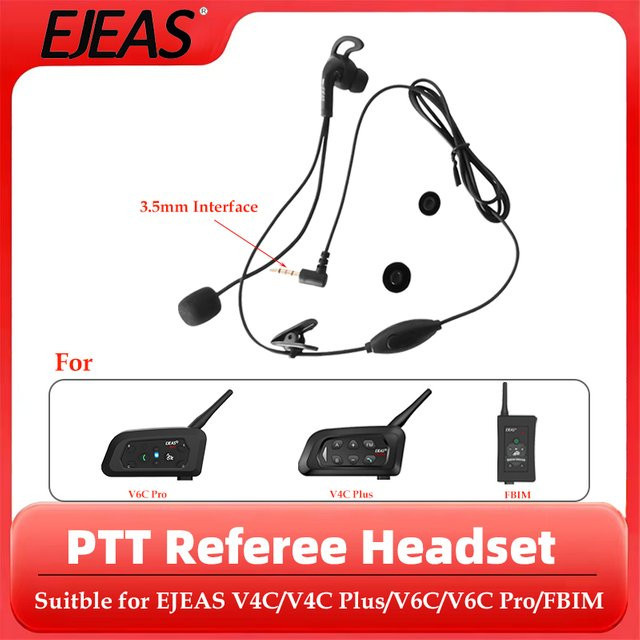 EJEAS Schiedsrichter-Kopfhörer in Schwarz mit 3,5-mm-Schnittstelle, PTT-Ohrbügel und monauralem In-Ear-Headset für FBIM, V6C PRO, V4C PLUS, V6C und V4C - Bild 1