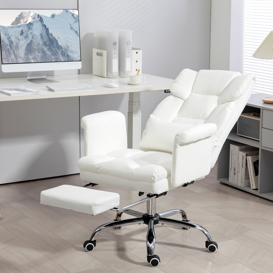 Aosom Ergonomischer Bürostuhl in Weiß mit Liegefunktion und Fußstütze aus Kunstleder - Bild 2