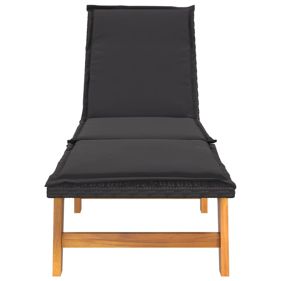 vidaXL Sonnenliegen Set aus 2 Stück aus Polyrattan und massivem Akazienholz mit wetterfesten Auflagen in Schwarz und Braun - Bild 4