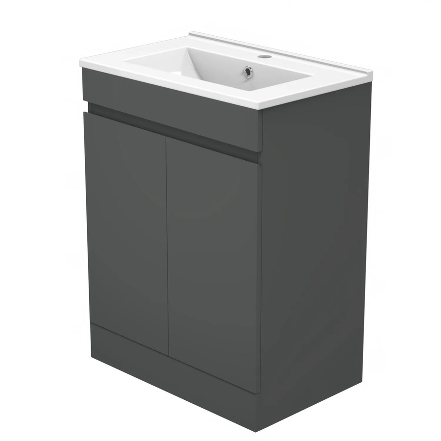 AICA Badmöbel LORENZA 2-teiliges Waschbecken-Set mit Keramik-Waschtisch und Unterschrank, Matt Anthrazit, Grifflos mit Softclose-Türen, Breite: 60 cm - Bild 2