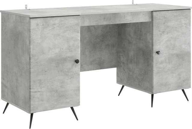 vidaXL Schreibtisch mit Tür in Betongrau, moderner Schreibtisch aus MDF-Laminat, B/T/H: 142,5 x 50 x 75 cm - Bild 1