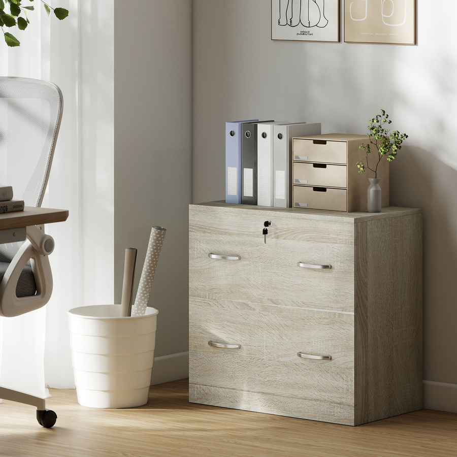 Vinsetto Büro-Aktenschrank von Aosom mit 2 Schubladen und Schloss in Natur, B/T/H: 74 x 42 x 72 cm - Bild 2