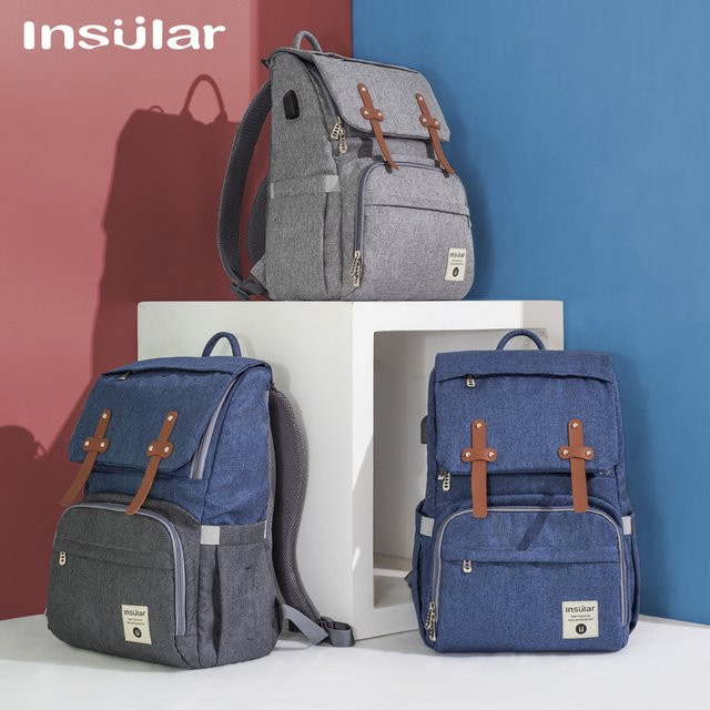 Insel Baby Wickeltasche als Rucksack mit USB-Anschluss und Haken, wasserdichte Stilltasche für unterwegs in Schwarz oder Grün - Bild 1