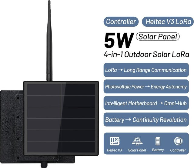 Heltec D5L Meshtastic Solar Node Kit mit LoRaWAN ESP32, WiFi und Bluetooth, Wasserdichtes IoT-Gerät für Solar Mesh Netzwerke, Schwarz - Bild 1