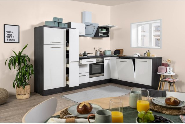 Respekta Premium Winkelküche RP290EWC modern in Hochglanz Weiß und Grau mit Soft-Close-Türen und Schubladen, B/T/H: 290 x 200 x 54,5 cm - Bild 1