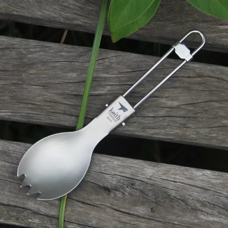 Keith Titan zusammenklappbares Besteck-Set Ti5301 aus Metall in Silber Matt für Outdoor und Picknick - Bild 2