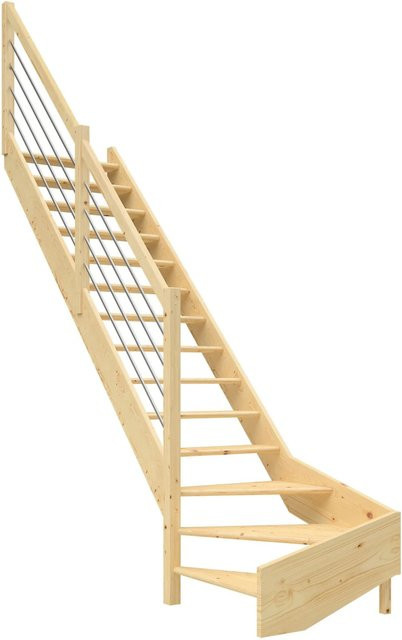 Dolle Wangentreppe Paris 1/4-gewendelt Links aus Fichte in Braun mit Edelstahlgeländer für eine Raumhöhe bis 318 cm - Bild 1