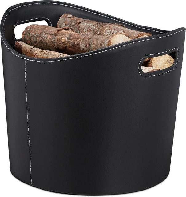 Kaminholzkorb Relaxdays aus Kunstleder in Schwarz mit Tragegriffen, B/T/H: 31,5 x 39,5 x 38 cm - Bild 1