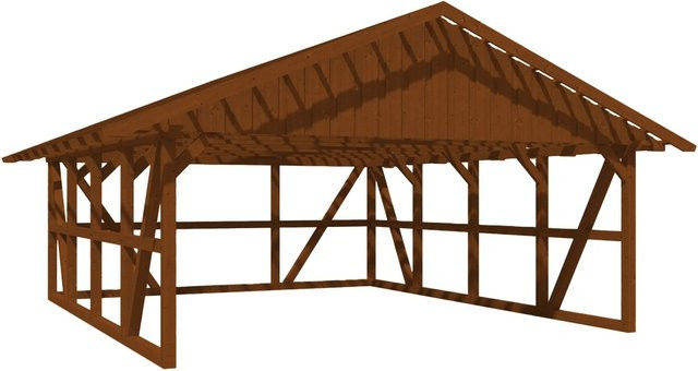 Skan Holz Carport Schwarzwald mit Satteldach, Dachlattung und Rückwand aus Fichtenholz in Nussbaum Braun, B: 684 cm, T: 772 cm - Bild 1