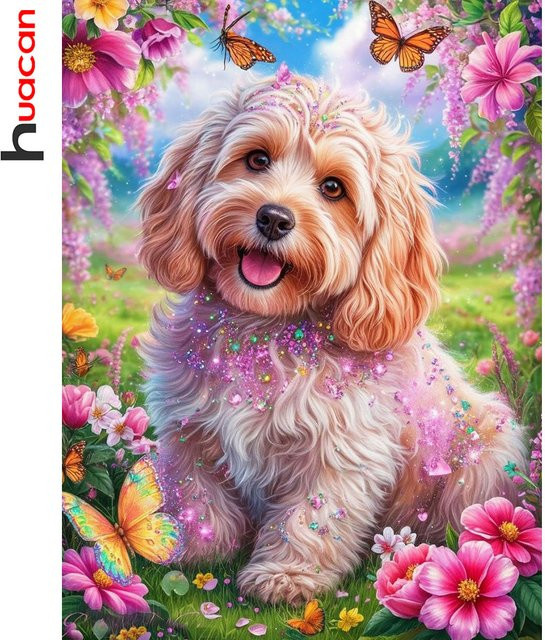Huacan Diamantmalerei Hund Blume, Diamantmosaik, Bastelset - Bild 1