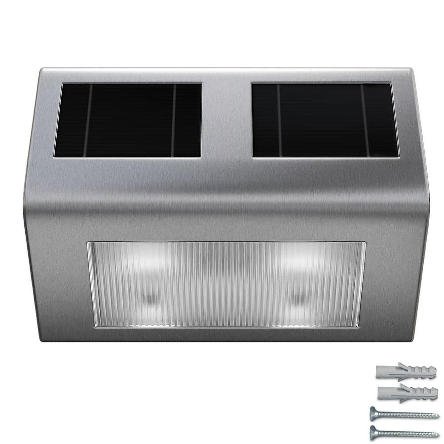 monzana LED Solar-Wandleuchte 2er-Set aus Edelstahl in Silber für Garten und Haus mit Dämmerungssensor - Bild 2
