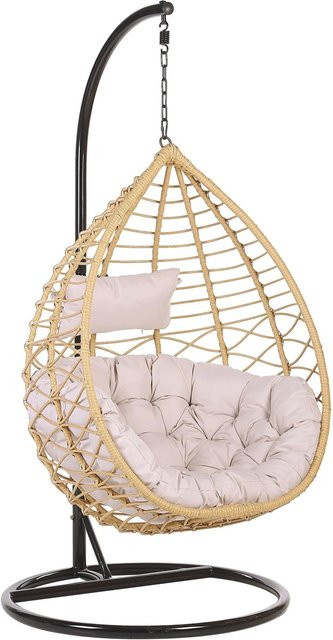 Beliani Hängesessel Egg-Design aus Polyrattan mit Metallgestell und Kissen in Beige, Schwarz und Grau, B/T/H: 97 x 97 x 199 cm - Bild 1