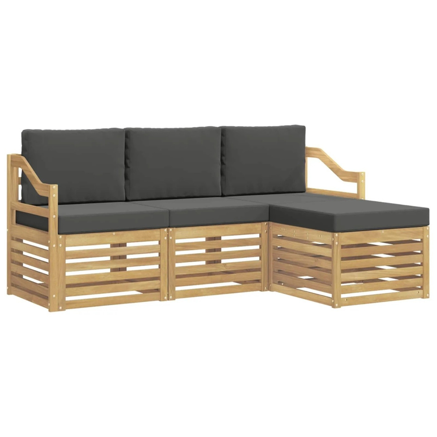 vidaXL Outdoor-Sofagarnitur L-Form aus Akazienholz mit Polsterkissen in Anthrazit und Weiß - Bild 2