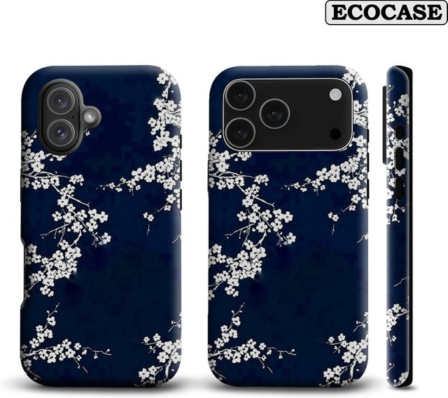 Midnight Blossom Handyhülle für iPhone 17 16 15 14 13 12 11 Pro Max Plus mit doppelschichtiger Rückseite in Blau - Bild 1