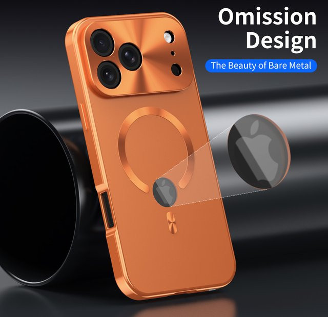 Magnetgehäuse für Apple iPhone 17 16 15 14 13 12 Pro Max aus Vollaluminium in Orange mit Displayschutzfolie und stoßfestem Doppelseitenschutz - Bild 1