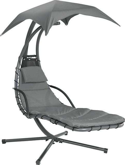 Schwingliege Palmdale mit Sonnendach und Polstern in Anthrazit aus Stahl und UV-beständigem Polyester - Bild 1