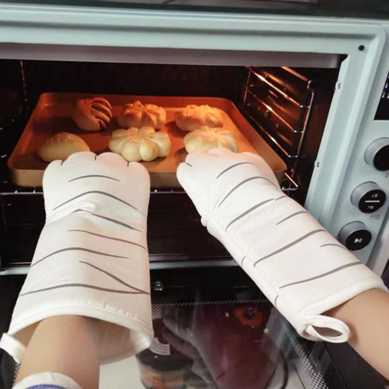 Hitzebeständige Ofenhandschuhe mit Katzenpfoten-Design von Household supplies MH, rutschfest und lang, aus Baumwolle, mehrfarbig - Bild 3