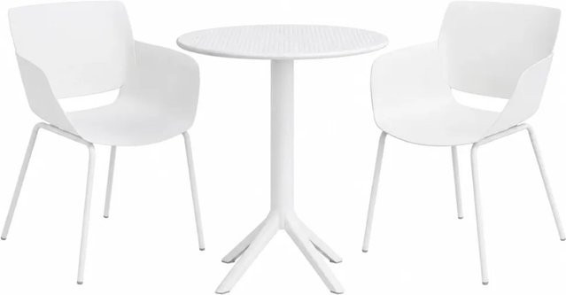 DELUKE Gartenmöbel-Set SARA Bistroset mit Tisch und 2 Stühlen aus Polypropylen, Weiß, B/T/H: 168 x 60 x 80 cm - Bild 1