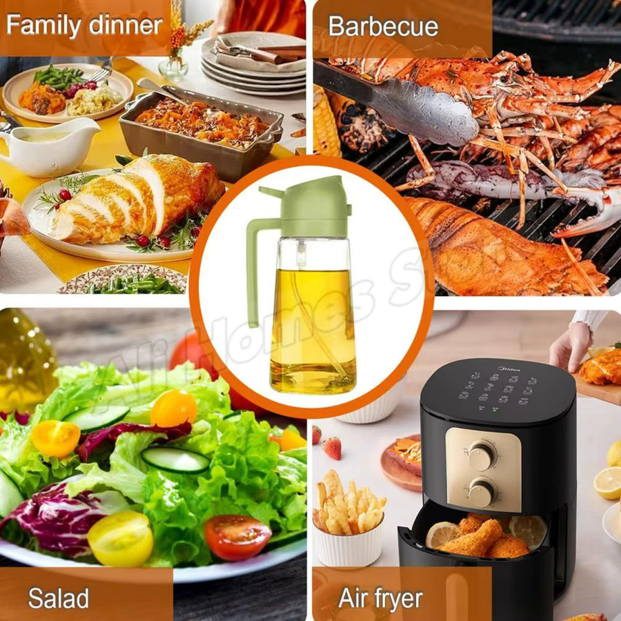 2-in-1 Öl-Sprühflasche und Ölspender aus Kunststoff mit 2 Bürsten für BBQ und Kochen in Gelb oder Grün - Bild 5