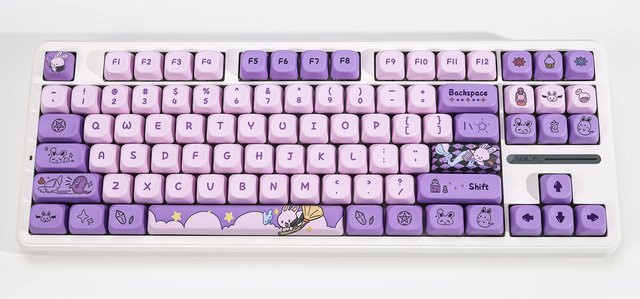 KBDiy Magic Bunny PBT Tastenkappen im KOA-Profil für mechanische Tastaturen, 136 Tasten, Lila/Weiß - Bild 1