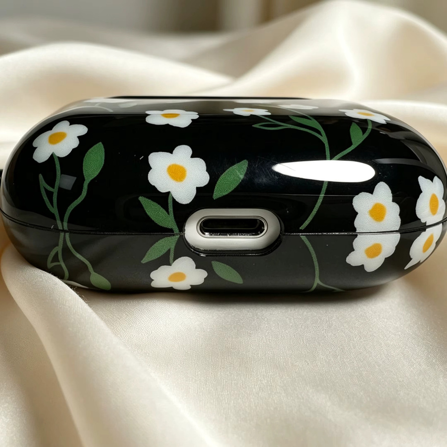 Daisy Flower TPU-Schutzhülle für Apple AirPods 2/3/4 Pro und Pro 2 in glänzend Schwarz - Bild 3