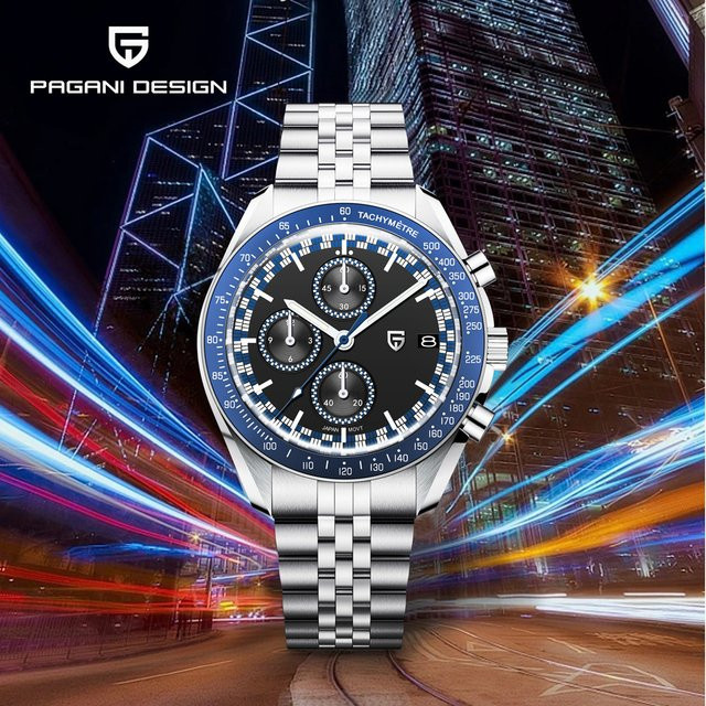PAGANI DESIGN Chronograph, Quarz, Edelstahl, Saphirglas, Herren, Schwarz - Bild 1