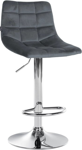 DELUKE Barhocker DUBAI Tresenhocker mit Lehne aus Samt in Dunkelgrau und Chrom-Gestell, B/T/H: 43 x 46,5 x 108,5 cm - Bild 1