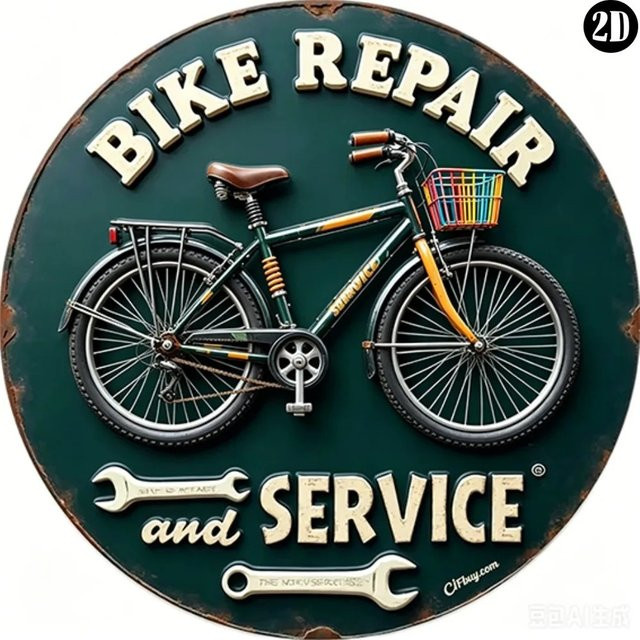 CIFBUY Vintage Fahrrad-Reparatur Rundes Metallschild Retro Fahrrad-Service Wandkunst Plakette in Grün, Durchmesser: 20 cm - Bild 1