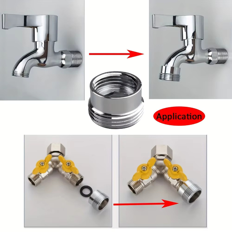Premium Messing-Wasserhahnadapter korrosionsbeständig G1/2 auf G3/4 Schlauchadapter mit Gewindeanschluss in Silber - Bild 3
