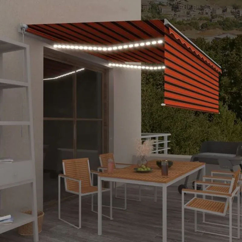 Vidaxl Markise manuell einziehbar mit Rollo und LED in Orange und Braun B x H: 4 x 3 m - Bild 1