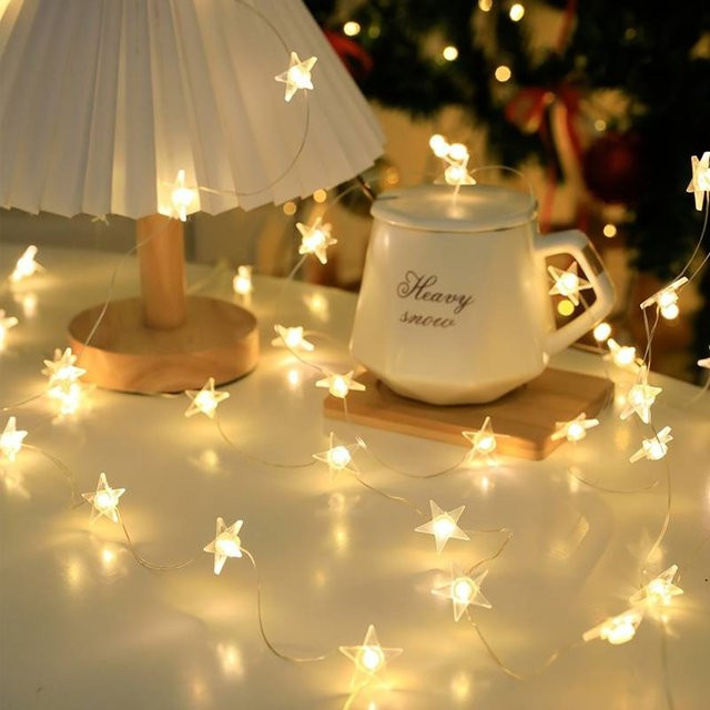 Peach Forest Stern Lichterkette aus Kupferdraht in Gold/Messing mit warmweißen LED, wasserdicht und batteriebetrieben - Bild 1