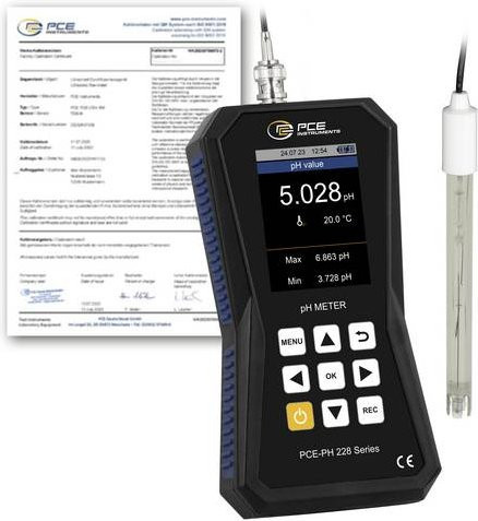 PCE Instruments Hochpräzises pH-Messgerät PCE-PH 228-ICA in Schwarz mit Elektrode und Sensor, ISO-zertifiziert, GLP-konform, Messung von pH, °C und mV - Bild 1
