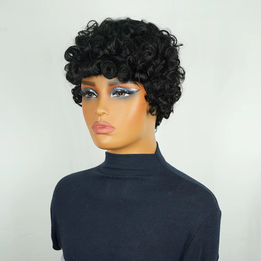 OYM HAIR Egg Curl Pixie Cut Perücke, Echthaar, Naturschwarz - Bild 2