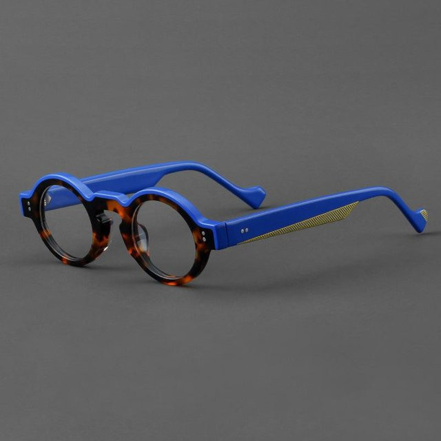 Vintage Acetat Korrektionsbrille Rund, Blau, Unisex, Vollrand - Bild 1