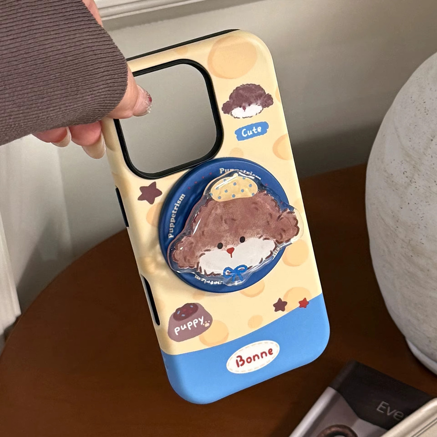 MUQGEW Magnetische iPhone Handyhülle mit Koreanischem Cartoon-Welpen-Design und Ständer-Funktion, stoßfeste Hartschale, Multicolor - Bild 3