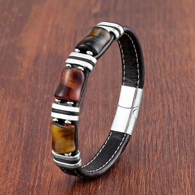 YAN MIN TRADE Armband, Tigerauge-Stein, Edelstahl, Herren - Bild 1
