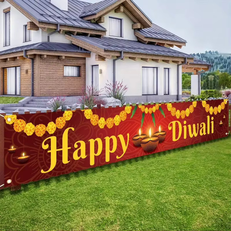 VIKAMA Diwali Banner Vorhang Girlande mit Öllampenmotiv in Multicolour, B/H: 40 x 200 cm - Bild 3