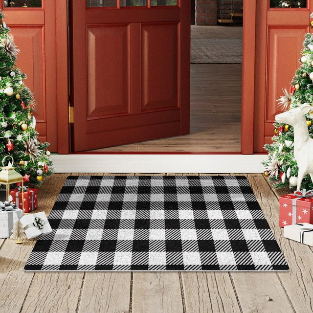 Schmutzabweisende Weihnachts-Fußmatte mit Karomuster in Schwarz, rutschfest und staubdicht, B/T: 80 x 50 cm - Bild 1