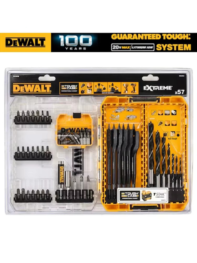 DeWalt 57-teiliges Bohrer-Set mit Zentrierbohrern und flachen Holzbohrern in Gelb DT70758 - Bild 3