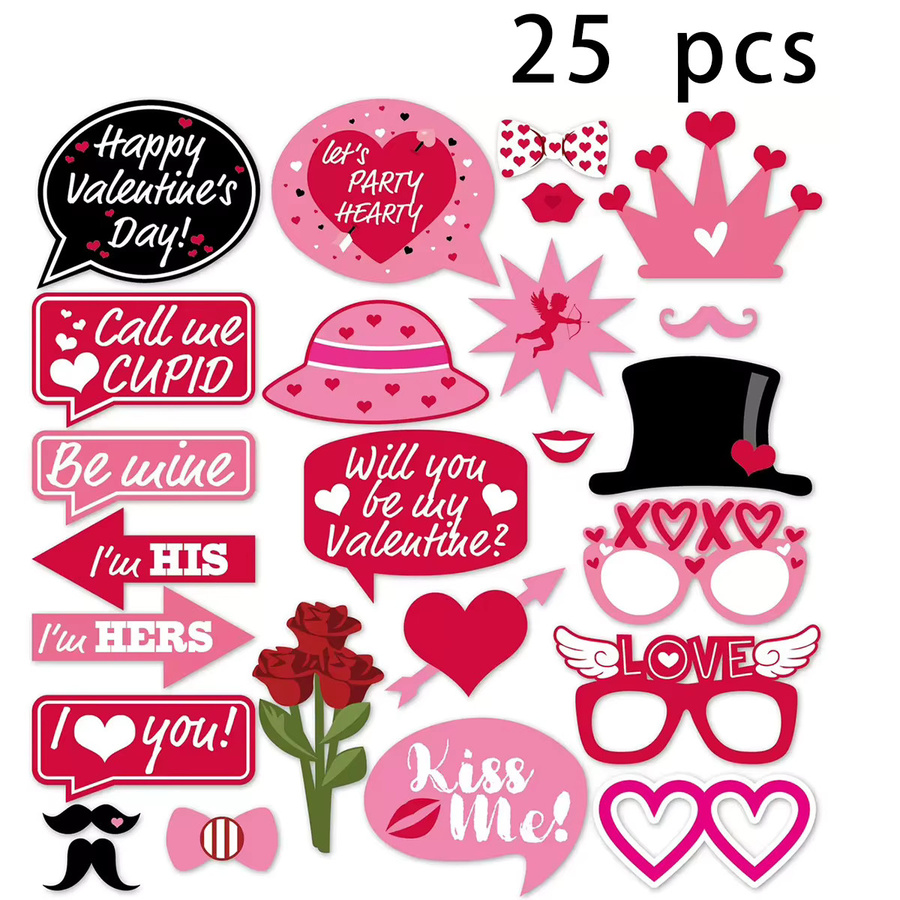 25-teiliges Set Foto-Requisiten zum Valentinstag und Junggesellenabschied aus Papier in Pink - Bild 2