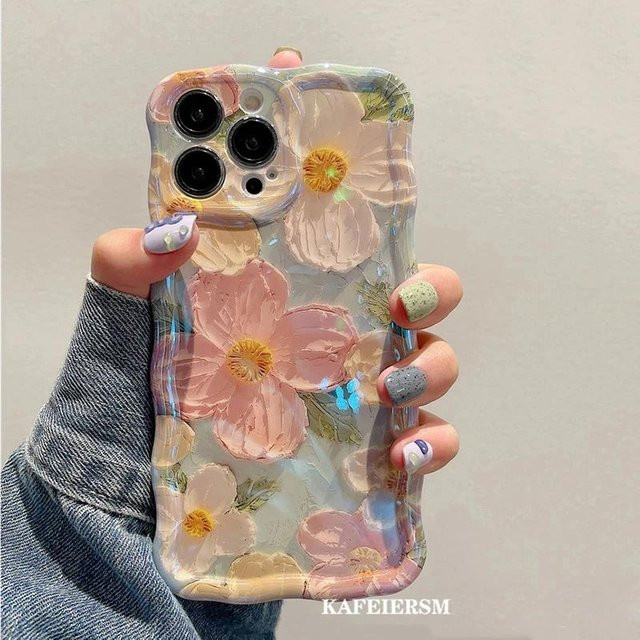 Yiran Handyhülle mit Laser Blaulicht Blumen Design für iPhone 11 12 13 14 15 16 Pro Max, Stoßfeste Retro Silikonabdeckung aus weichem TPU, Multicolour - Bild 1