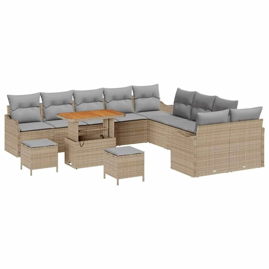 vidaXL Garten-Sofa-Set 13-tlg. mit Kissen in Beige und Hellgrau, modernes Loungemöbel-Set mit Stauraumfunktion und UV-beständigem Polyester - Bild 2